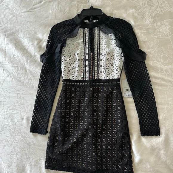 Self-Portrait Monochrome Geometric Lace Dress